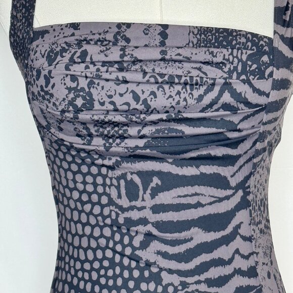 Calvin Klein Animal Print One-Piece Swimsuit Size 4 Shirred Black Gray - Picture 2 of 13